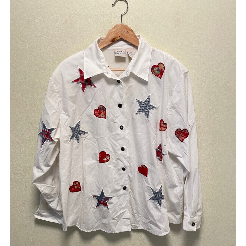 Vintage Koret Womens Top XL White Geometric Embroidered Granny Artsy 90s READ